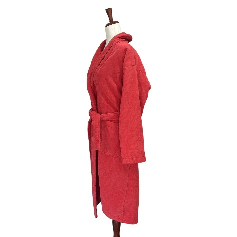 Christy Women's Medium Red Bathrobe Heavy Terrycloth Cotton Robe Luxury